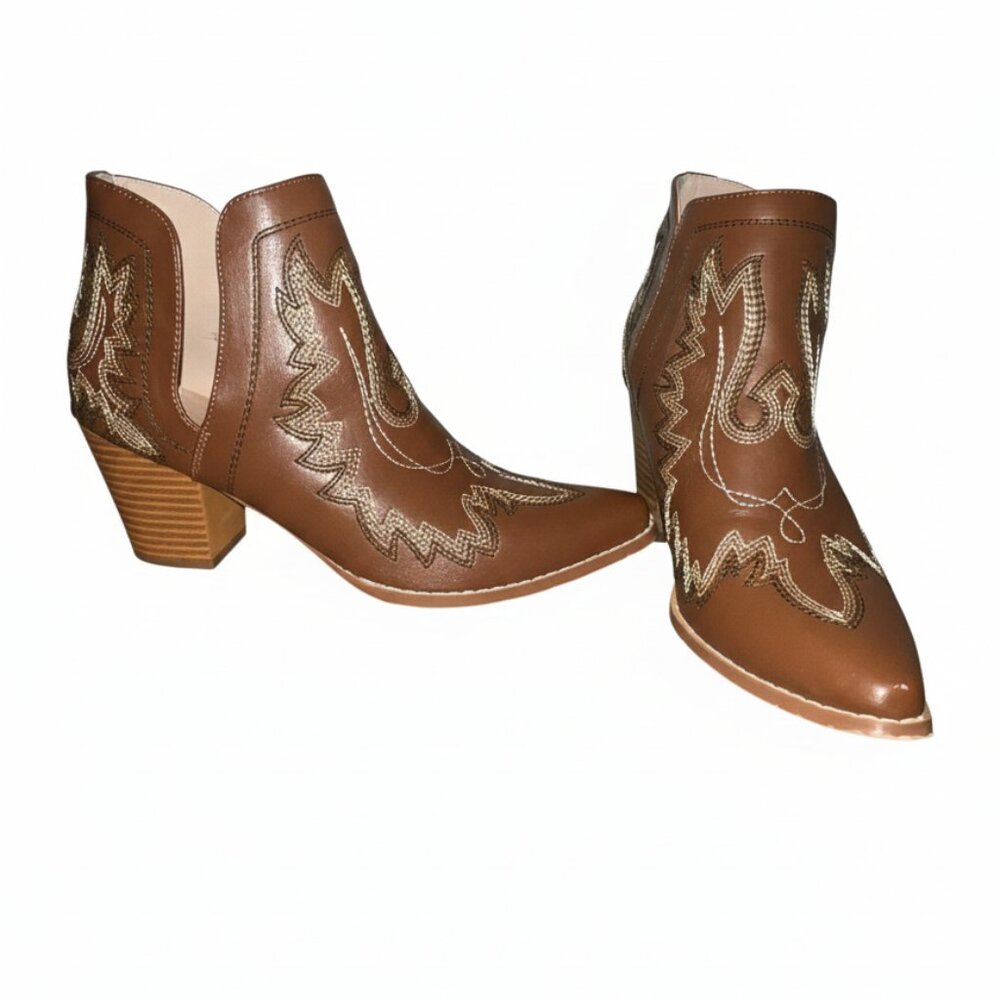 Carcuume Embroidered Western Ankle Cowgirl Boots - Size 9